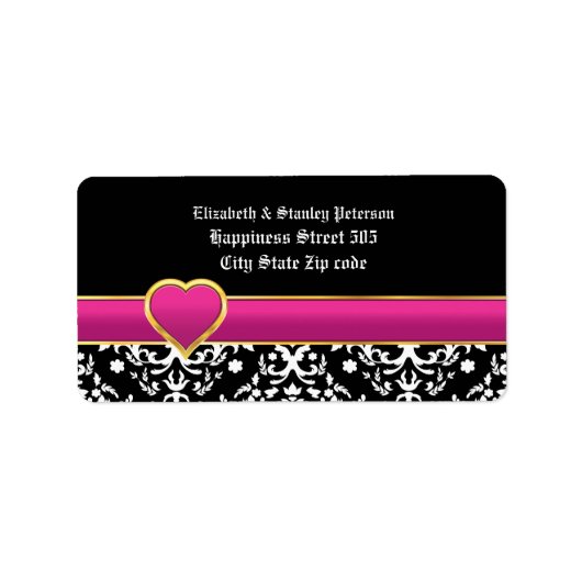Étiquette Label de Black White damask & purple heart wedding (Devant)