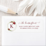Étiquette Label monogram de Christmas<br><div class="desc">Elegant Christmas Geometric Foliage monogram Return Address Labels. Add a personal touch to your cards and letters this year with these custom labels featuring a modern geometric design framed with elegant watercolor poinsettias and holly. Please contact us at cedarandstring@gmail.com if you need assistance with the design or matching products.</div>