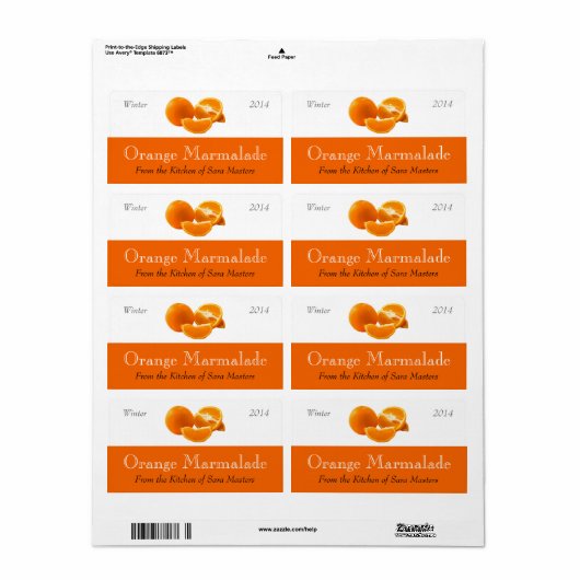 Étiquette Labels de canning orange (Feuille entière)