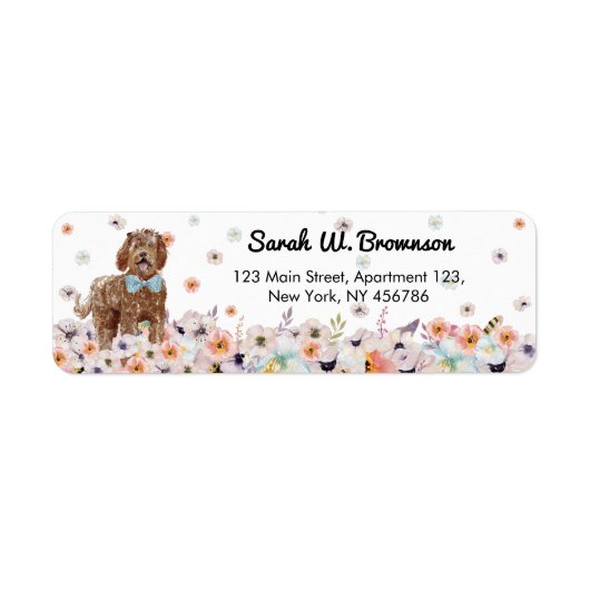 Étiquette Labradoodle avec nœud papillon bleu mignon (Devant)