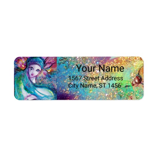 Étiquette LADY BLUE MASK Pink Green Gold Floral Sparkles (Devant)