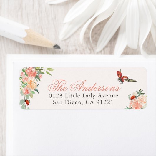 Étiquette Ladybugs & Roses Return Address (En situation)