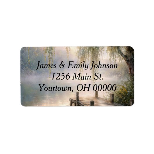 Étiquette Lake Dock with Willow Tree in Mist (Devant)