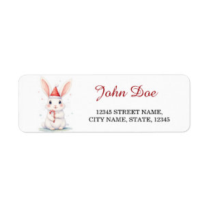 Étiquette Lapin de Noël avec adresse de retour de canne à su