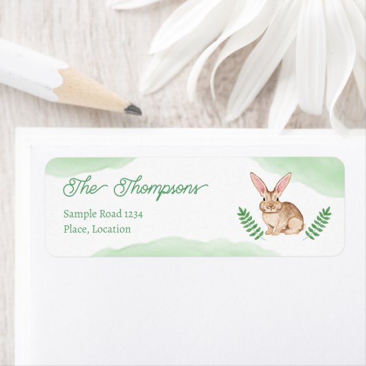Étiquette Lapin de Pâques à l'aquarelle marron avec printemp (En situation)
