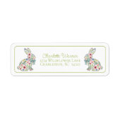 Étiquette Lapin de Pâques aux fleurs sauvages roses et bleue (Devant)
