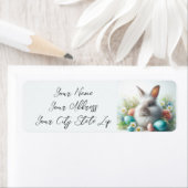 Étiquette Lapin de Pâques, oeufs et fleurs (En situation)