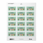 Étiquette Lapin de Pâques Poussins Œufs Fleurs Gingham Vert (Feuille entière)