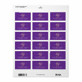 Étiquette Large Gold Monogram, White Script Name, Purple (Feuille entière)