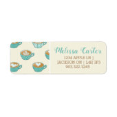 Étiquette Latte Art dans de mignons cafés bleus (Devant)