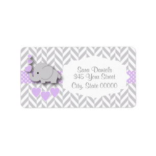 Étiquette Lavande, baby shower gris blanc d'éléphant