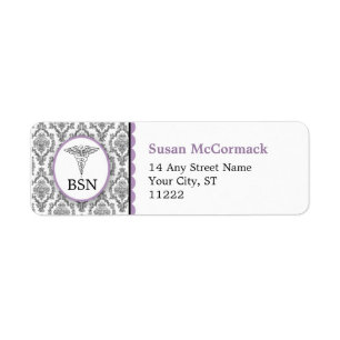 Étiquette Lavande de noir de caducée de damassé de BSN RN