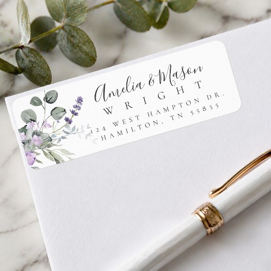 Étiquette Lavender Botanical Elegant Script Return Address 