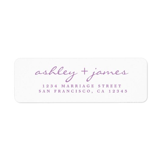 Étiquette Lavender Script Elegant Wedding Adresse de retour (Devant)