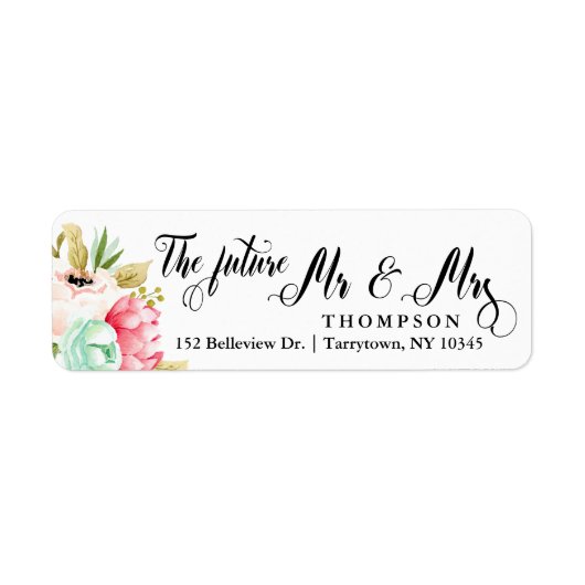 Étiquette L'avenir M. Mme Peony Rose Pastel Aquarelles (Devant)