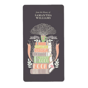 Étiquette "Le bonheur est café et livres" Plaque