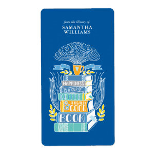 Étiquette "Le bonheur est café et livres" Plaque