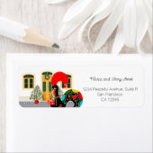 Étiquette Le coq portugais avec un cadeau de Noël (En situation)