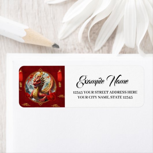 Étiquette Le dragon chinois rouge or vous souhaite une bonne (En situation)