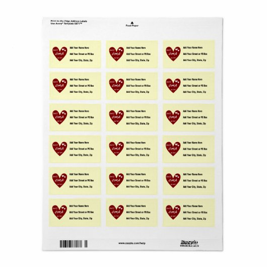 Étiquette Le meilleurs T-shirts et cadeaux d'Oma de coeur (Feuille entière)