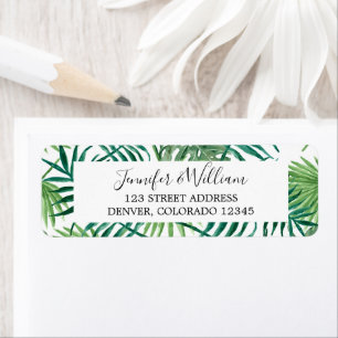 Étiquette Le palmier tropical vert d'aquarelle part du