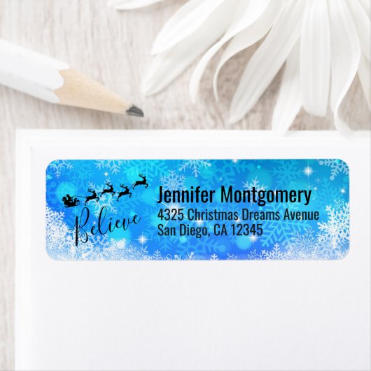 Étiquette Le Père Noël et son renne volant - Croyez (En situation)