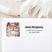 Étiquette Le Père Noël rétro dans un Casquette rouge Adresse (En situation)