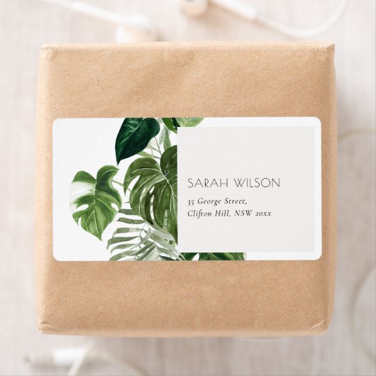 Étiquette Leafy Tropical Palm Foliage Adresse Leafy (En situation)