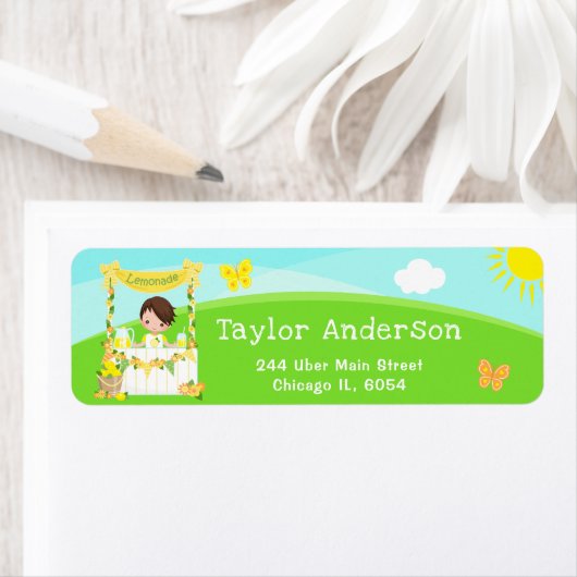 Étiquette Lemonade Stand Birthday Brown Hair Boy (En situation)