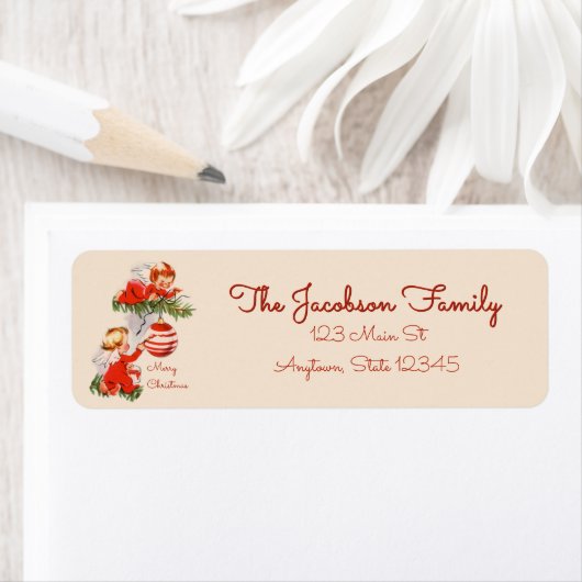 Étiquette Les anges décorant l'arbre de Noël (En situation)