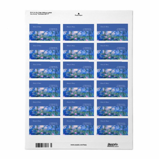 Étiquette Les nénuphars de Monet (Feuille entière)