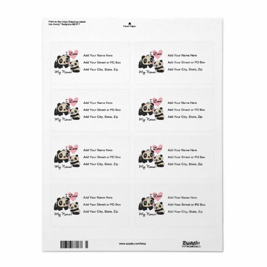 Étiquette Les pandas I aiment ma Nana (Feuille entière)
