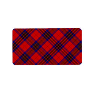 Étiquette Leslie tartan rouge bleu violet plaid