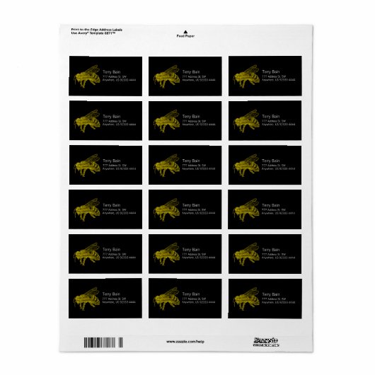 Étiquette Letterpress Bee (Feuille entière)