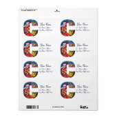 ÉTIQUETTE LETTRE C DE NOËL / PÈRE NOËL AVEC CADEAUX MONOGRAM (Feuille entière)