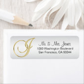 Étiquette LETTRE Élégante MONOGRAPHIQUE D'OR D'ARGENT 'J' Re (En situation)