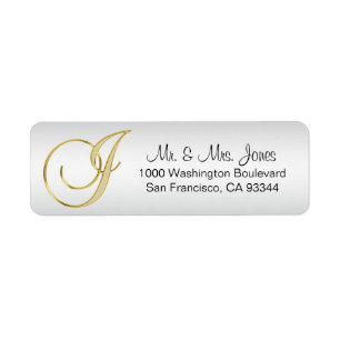 Étiquette LETTRE Élégante MONOGRAPHIQUE D'OR D'ARGENT 'J' Re