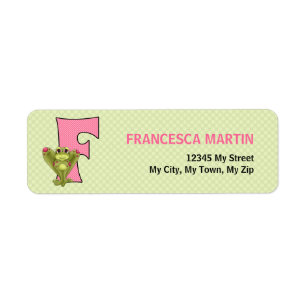 Étiquette Lettre F Grenouille rose et verte Adresse de retou