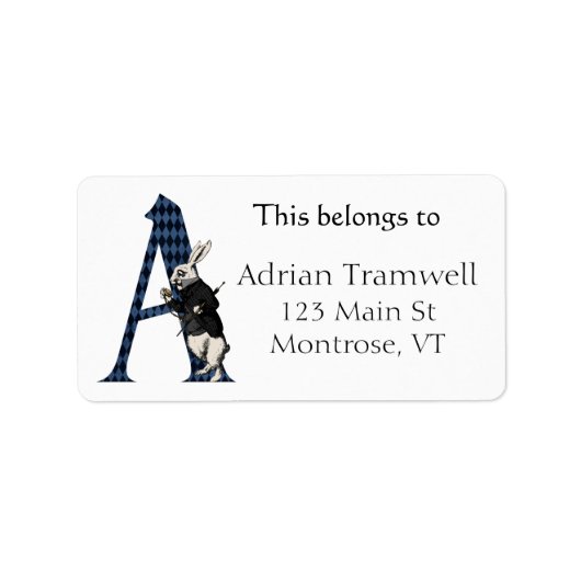 Étiquette Lettre lapin blanc Wonderland A Plaque (Devant)