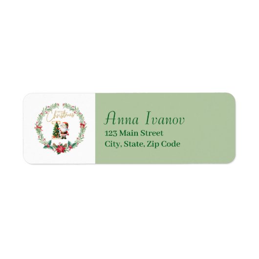Étiquette Lettre monogramme I couronne de Noël avec Père Noë (Devant)