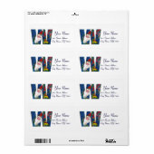 ÉTIQUETTE LETTRE NOËL W / SANTA CLAUS AVEC RIBBON ROUGE (Feuille entière)