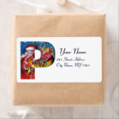 ÉTIQUETTE LETTRE P DE NOËL / PÈRE NOËL AVEC CADEAUX MONOGRAM (En situation)