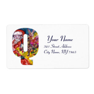 ÉTIQUETTE LETTRE Q DE NOËL / PÈRE NOËL AVEC CADEAUX MONOGRAM