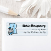 Étiquette LETTRE R MONOGRAPHIQUE ROBINE Kid's Blue Raccoon (En situation)
