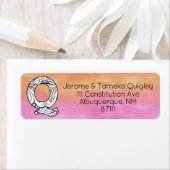 Étiquette LETTRE TORBE MONOGRAPHIQUE "Q" Aquarelle rose oran (En situation)