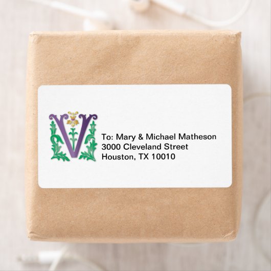 Étiquette Lettre V Monogramme (En situation)