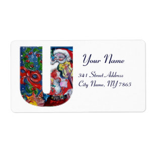ÉTIQUETTE LETTRE XMAS U /SANTA CLAUS AVEC MONOGRAM VIOLIN