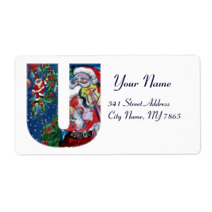 ÉTIQUETTE LETTRE XMAS U /SANTA CLAUS AVEC MONOGRAM VIOLIN