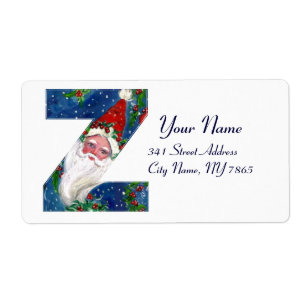 ÉTIQUETTE LETTRE Z DE NOËL / SANTA CLAUS AVEC RIBBON ROUGE