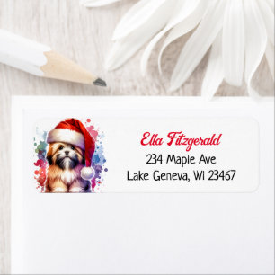 Étiquette Lhasa Apso Chien à Santa Hat Noël